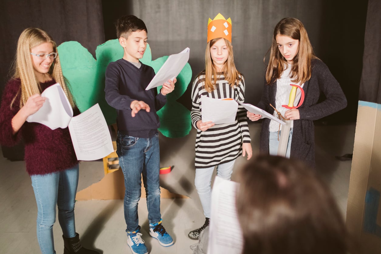 children preparing drama