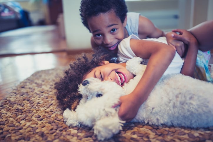 children with autism having fun playing with their dog