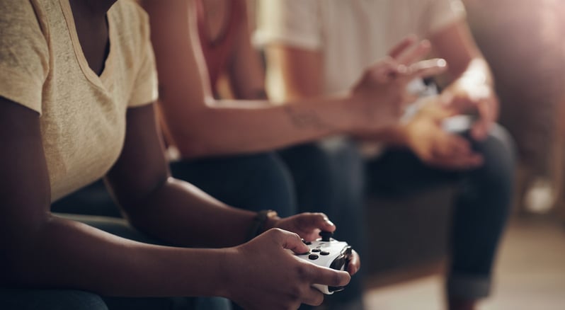 playing video games on the couch