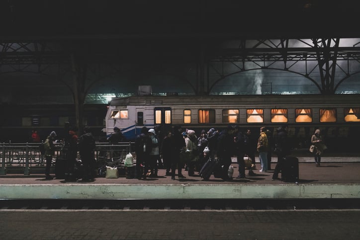 People waiting for a train in Lviv, Ukraine