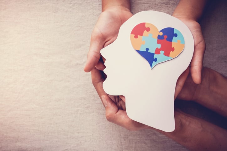 puzzle jigsaw heart on brain for autism awareness